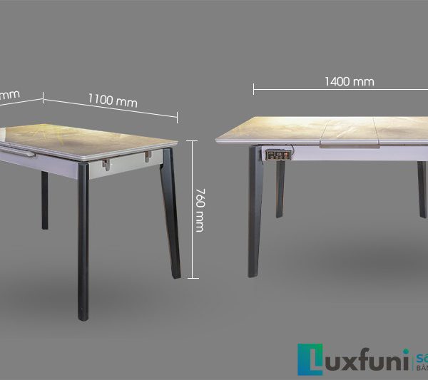 Kích thước bàn ăn thông minh T5138. Từ 1,1m mở ra được 1,4m thích hợp 6-8 người sử dụng.