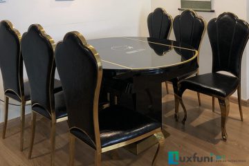 Ghế ăn mạ vàng bọc da Lux075